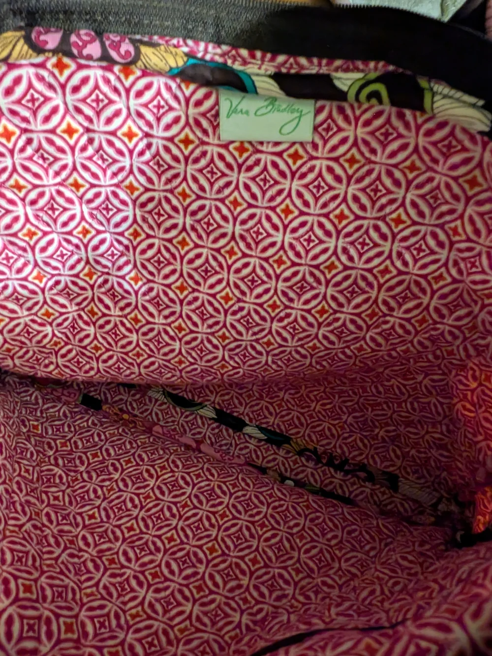 Vera Bradley Quilted Floral Travel Tote Bag - Pink on Black